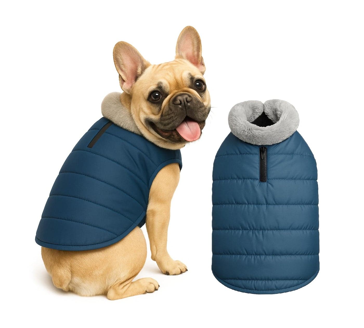 The Pets Company Dog Winter Coat Jacket, Cloth, Windproof, Waterproof, Light Weight, Washable, Ultra Warm Thick Fleece Lined Dog Vest for Cold Weather Protection, (Navy, Small - Medium - 16 Inch)