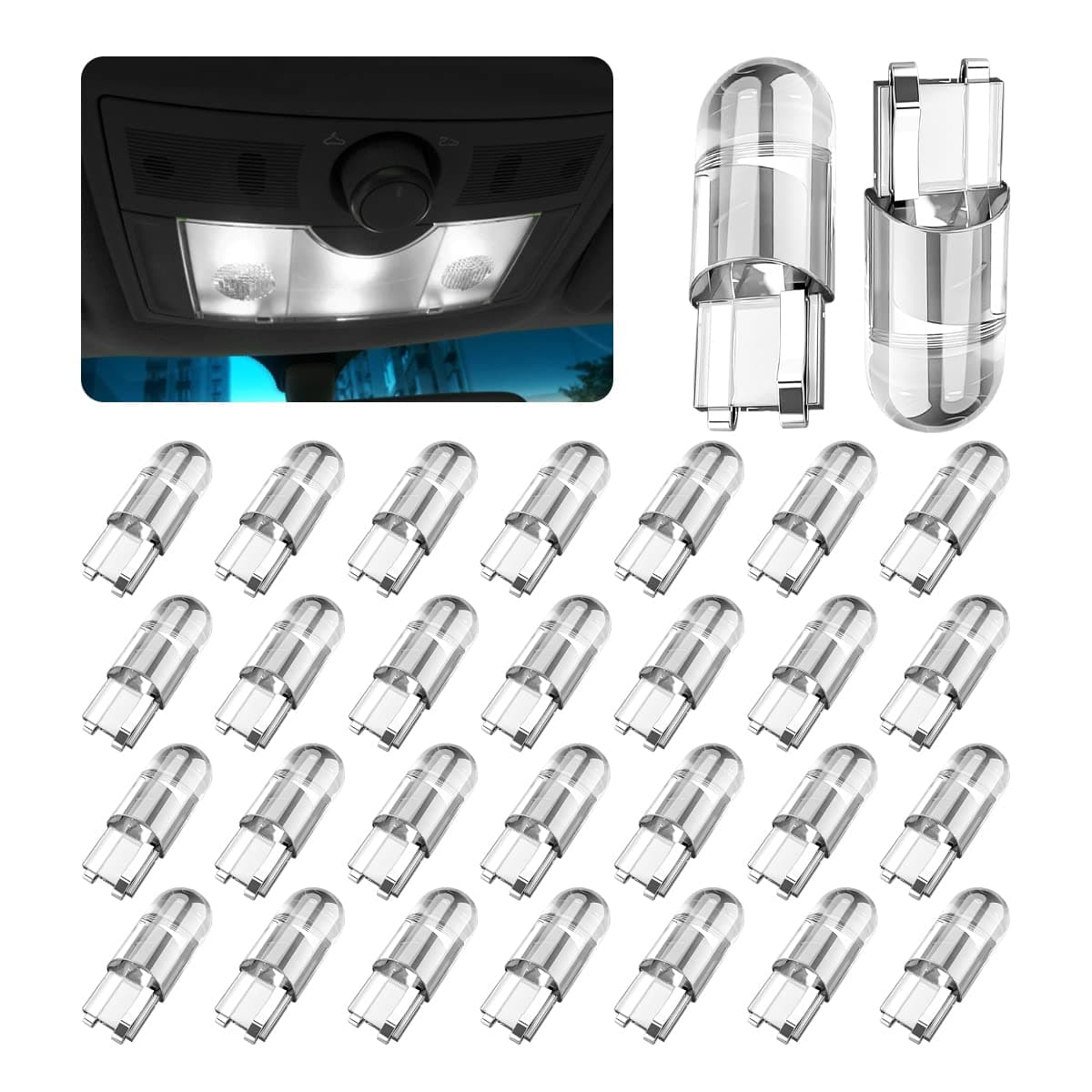 30Pack 194 LED Light Bulbs 6000K White 168 2825 W5W T10 Wedge COB LED Replacement Bulbs Dome Map Door Courtesy License Plate Lights 036W 12V Error Free Interior Bulbs for Cars White