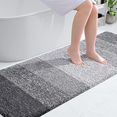 OLANLY Bathroom Rug Mat 70x24, Extra Soft and Absorbent Microfiber Bath Rugs, Non-Slip Plush Shaggy Bath Carpet Runner, Machine Wash Dry, Bath Mats for Bathroom Floor, Tub and Shower, Grey