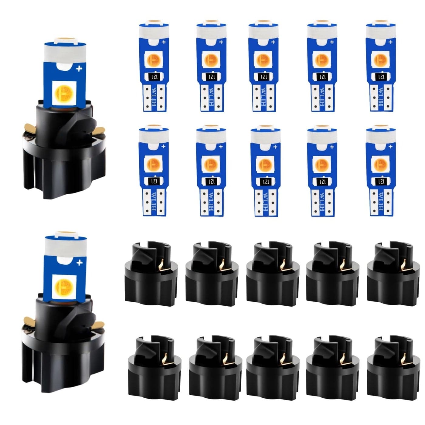 WLJH 10 Pack Yellow Canbus T5 Led Bulb 2721 37 74 Wedge Lamp PC74 Twist Sockets Dash Dashboard Lights Instrument Panel Cluster Leds Replacement