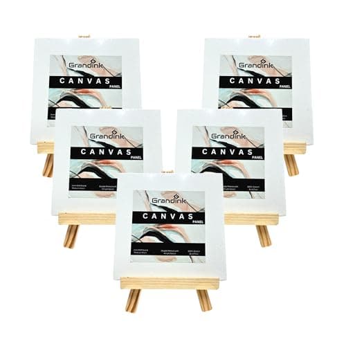 Grandink 8-Inch Mini Wooden Easel Stand with Screw and 6x6 Inch Canvas | Sturdy Display for Painting, Crafts, and Tabletop Décor (Set of 5)