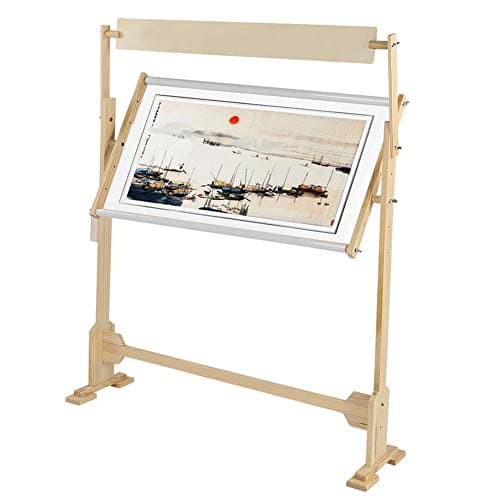 Adjustable Embroidery Stand Wooden Frame Cross Stitch Floor Stand 360 Rotated Needlework Stand Holder Lap Table Craft Sewing Tool with Scroll Frame