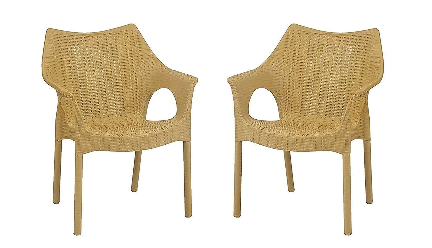 SkyGlamour Supreme Cambridge Heavy Plastic Chair for Living Room | Home | Garden and Indoor Outdoor Use |Chairs for Living Room| Plastic Chair Set of 2 |Color: Cane, Set of 2 Chair