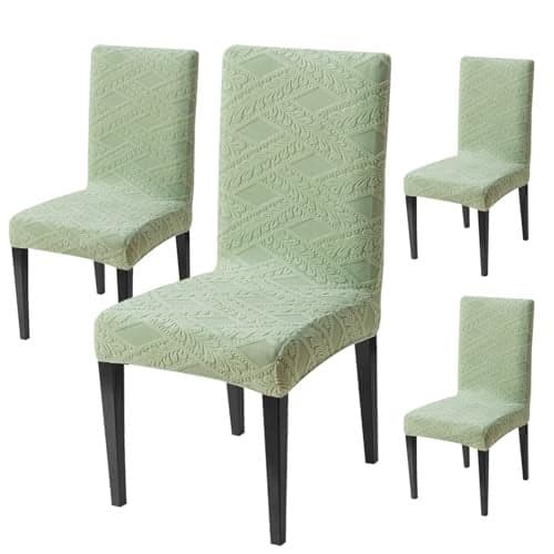 House of Quirk Stretchable Jacquard Chair Cover – 220 GSM Universal Fit Dining Seat Slipcover, Washable & Removable Protector (Green, Pack of 4)