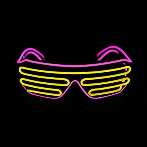PINFOX Light Up Shutter Neon Rave Flashing Glasses El Wire LED Sunglasses Glow Costumes for Party 80s EDM RB03 Pink Yellow
