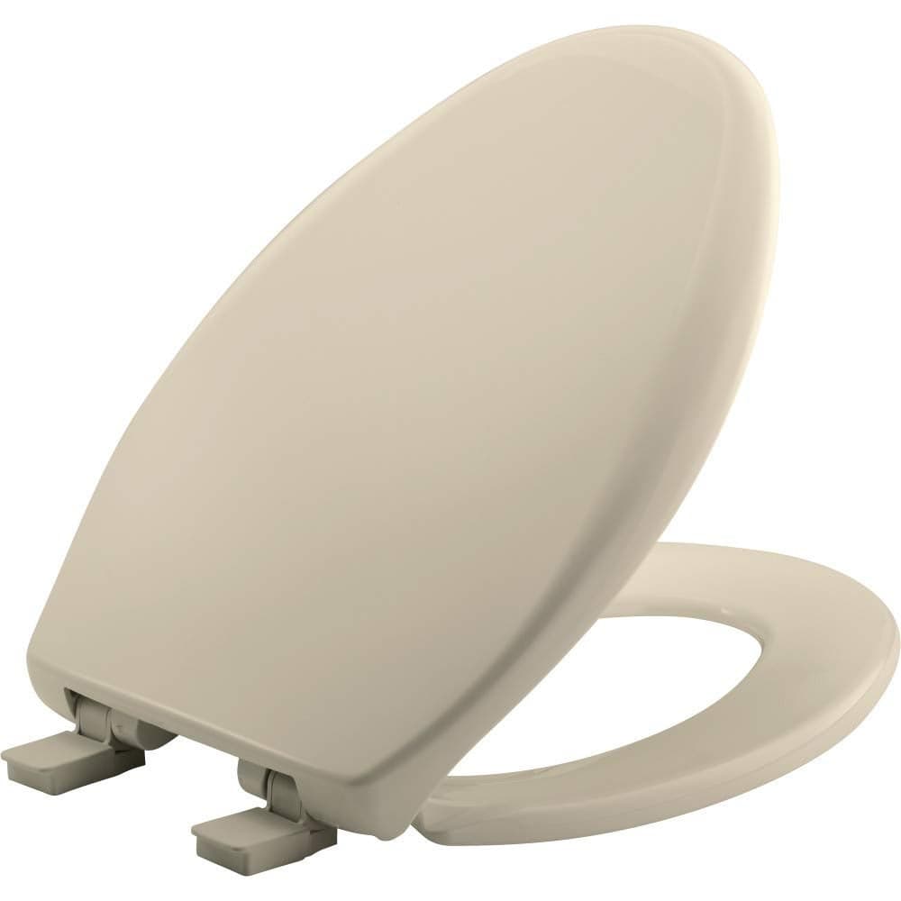 Bemis Aurora Slow Close Toilet Seat Easy Clean Hinges and Adjustable Perfect Fit Plastic Seat Made in USA Elongated Almond