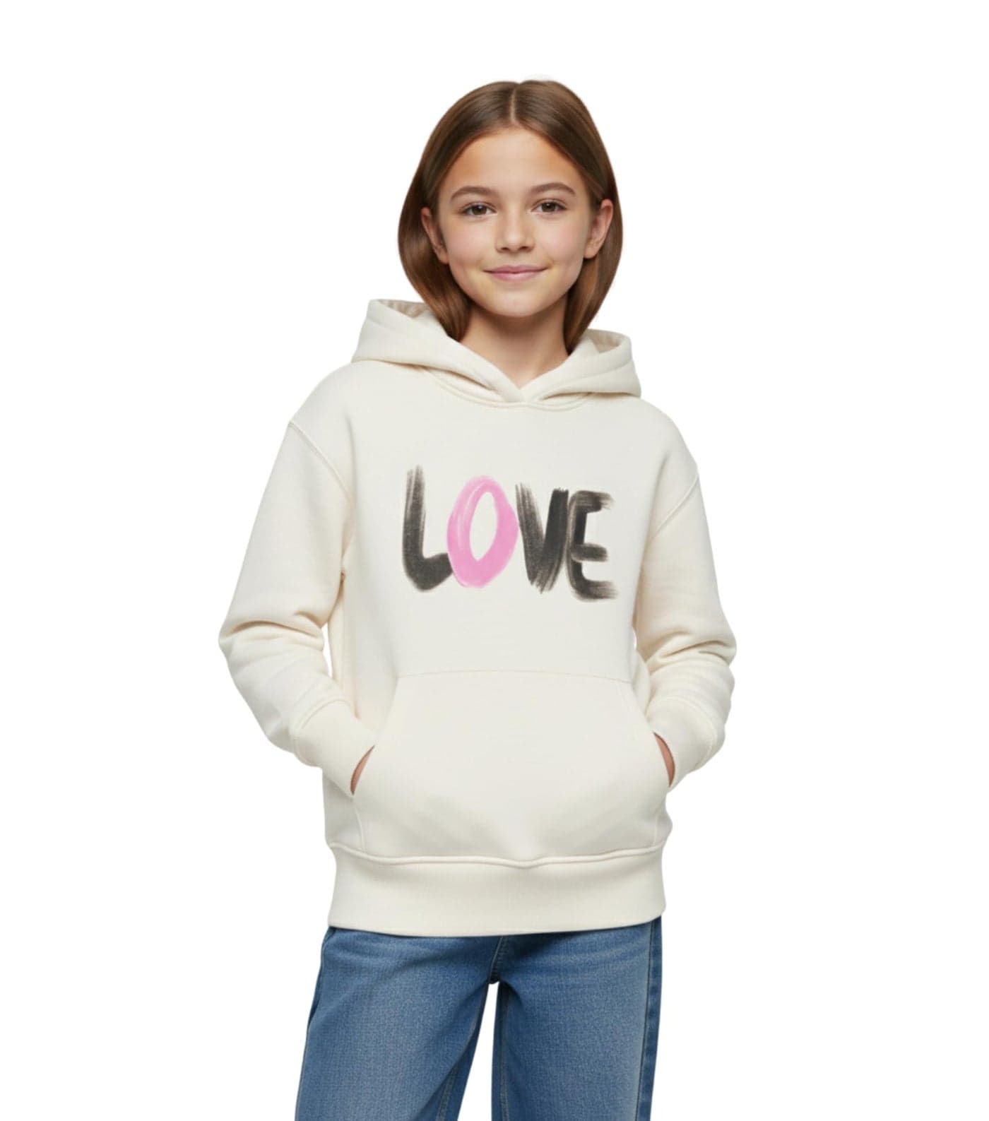 Alan Jones Clothing Girls Oversized Hoodie | Printed Sweatshirt | Casual Winter Wear | Age 6–16 Years (Ecru_11-12 Years)