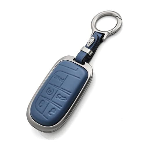 OFFCURVE for Dodge Jeep Key Fob Cover Car Key Cover Case for Dodge Charger Challenger Dart Journey Durango Grand Caravan RAM Chrysler 200 300 Smart Key Car Accessories Holder Protector Blue
