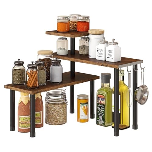 GHWIE Corner Shelf Organizer 3 Tier Bamboo Kitchen Countertop Rack for Living Room Office Bookshelf Display Shelves Space Saving Storage ShelvesRustic Brown