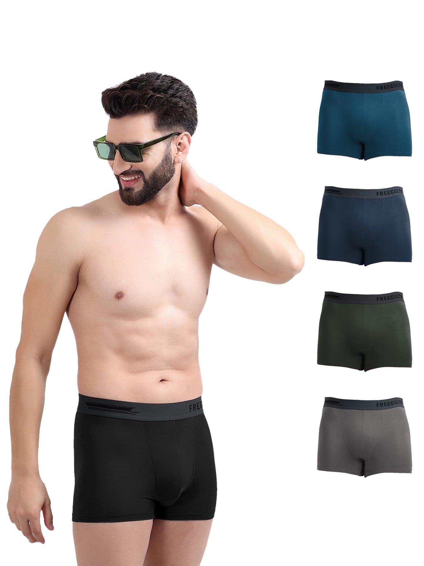 Freecultr Men's Underwear Anti Bacterial Micromodal Airsoft Trunk - Non Itch No Chaffing Sweat Proof - Midnight Blue,Prussian Blue,Pot Black,Seaweed Green,Smoke Grey Size XL Pack 5