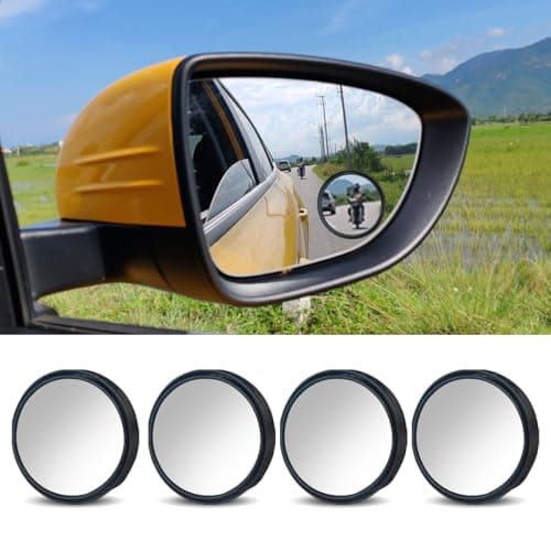 4PCS Car Blind Spot Mirror 360 Wide Angle Convex Mirrors with Adjustable Frame 2 Round Rear View Mirror Adhesive HD Glass Side Mirror for Most Cars Trucks SUVs Black