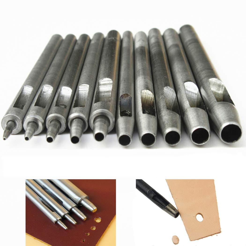 10Pieces Leather Belt Hole Punch Cutter 0.5mm-5mm Leather Working Tools for Leather Watch Bands Belts Canvas Paper Plastics Round Hollow Hole Punch Cutter Tool