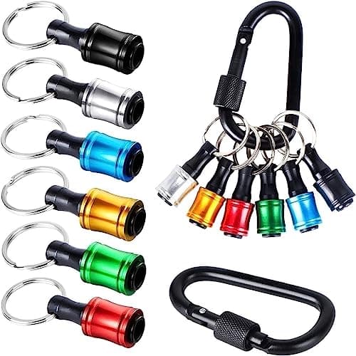 Bahagia 6PCS Bit Holder Keychain, 1/4 inch Hex Shank Quick Release Drill Bit Holder for Impact Driver, Magnetic Screwdriver Bit Holder, Aluminum Alloy, Color Coded, EDC Tool Gift for Men