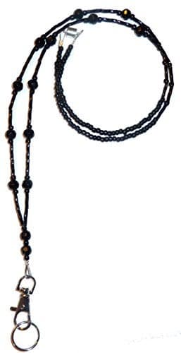 Hidden Hollow Beads Women's Simple Black Breakaway Clasp Beaded Lanyard, for ID Badge Card Holder Teacher Cruise Keys Keychain