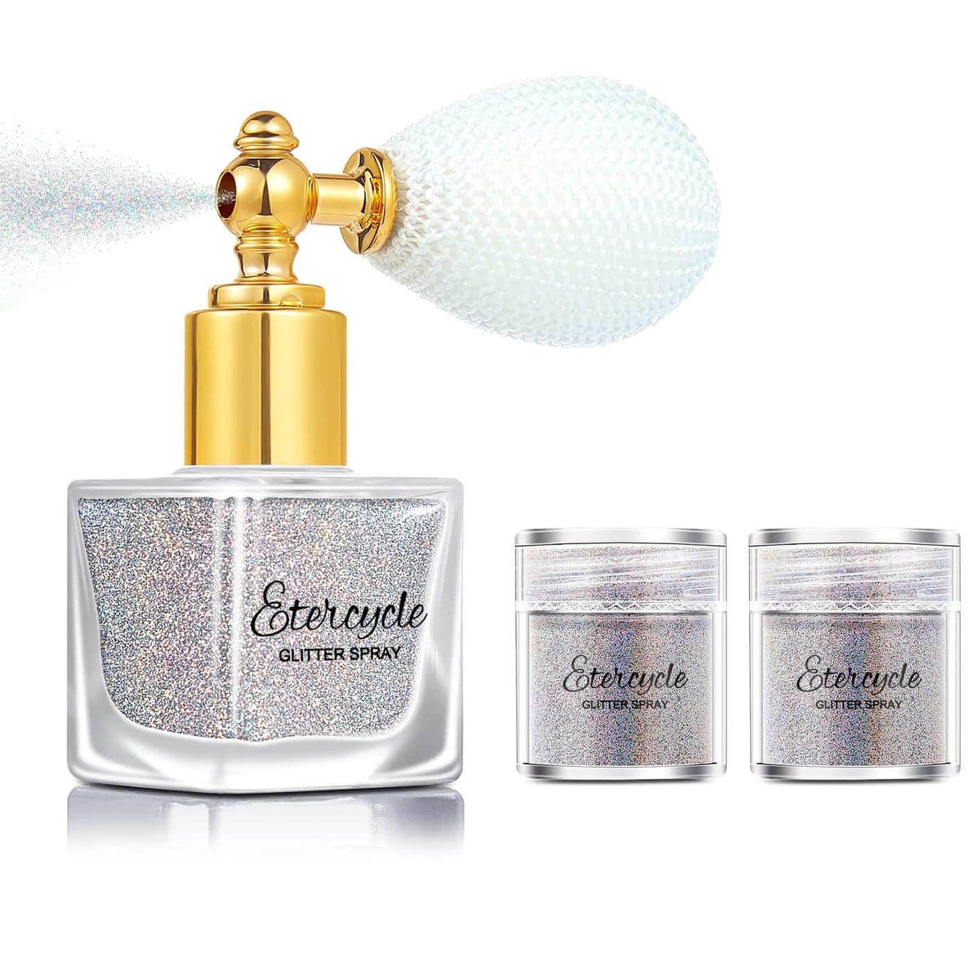 Etercycle Silver Body Glitter Spray Shimmering Spray Powder Sparkle Powder Cosmetic Shimmer Makeup Glitter for Hair and Body Face Clothes Nail Art Craft Design Easter Christmas Halloween Crafts