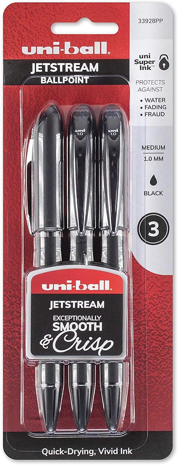 uni-ball Jetstream Roller Ball Stick Pen, Bold Point, 1.0mm, Assorted Ink Colors, 3 Pack