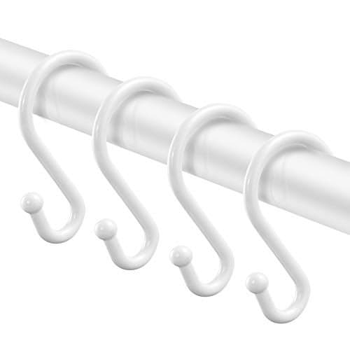 Metal Shower Curtain HooksSet of 12 RingsRust Resistant S Shaped Hooks Hangers for Shower Curtains Kitchen Utensils Clothing Towels etc White