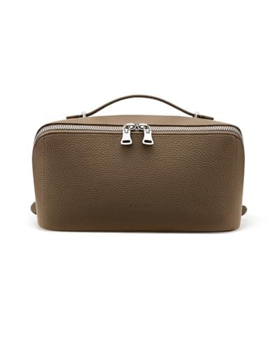 EACHY Travel Makeup Bag Lychee Leather Large Capacity Cosmetic Bag for Women Open Flat Toiletry Bag with TPU Brush Compartment Waterproof Skincare Organizer Travel Essentials