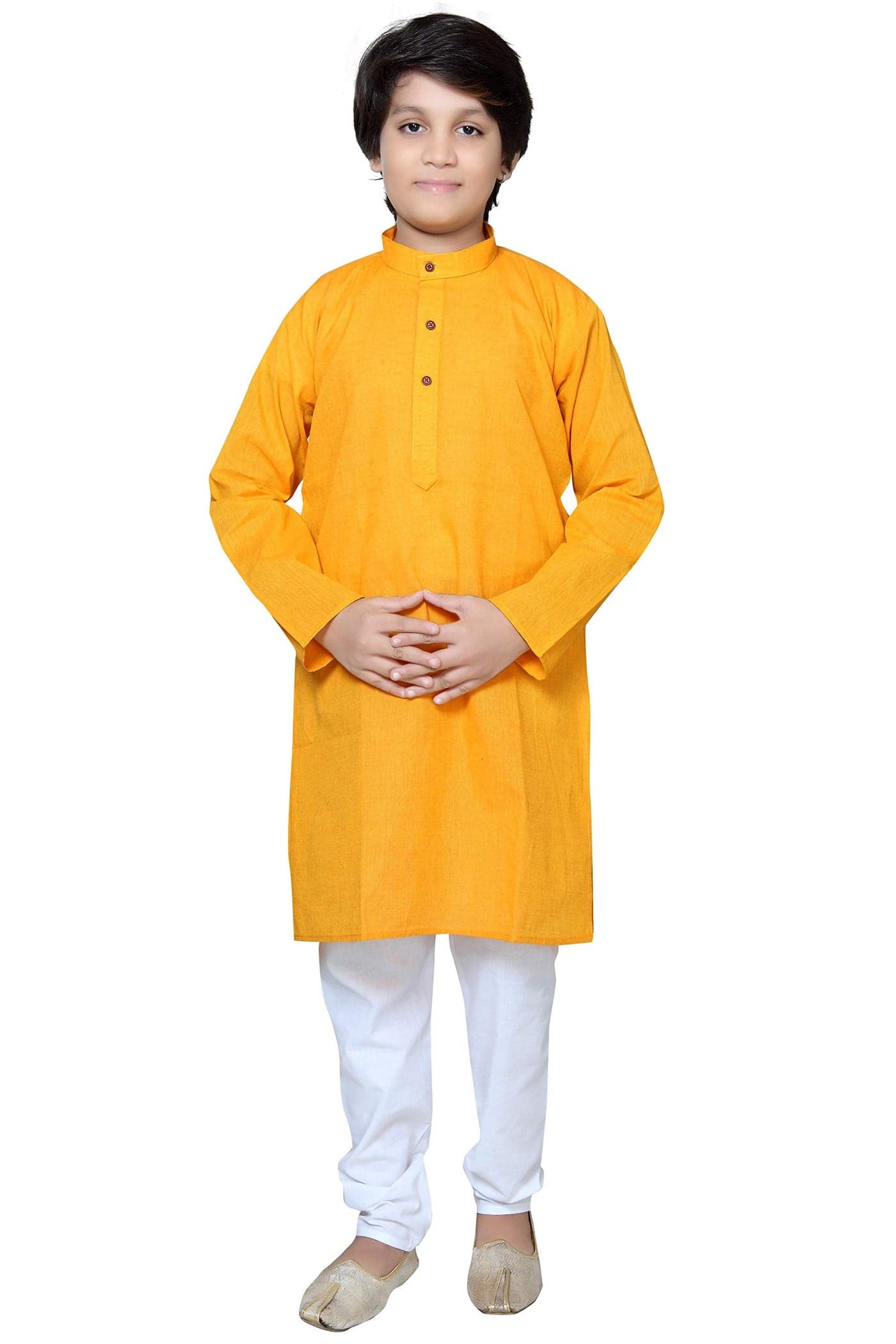 BABA AND BABY boys traditional ethnic wear handloom cotton plain yellow colour kurta pajama set (Yellow, 11-12 Years)