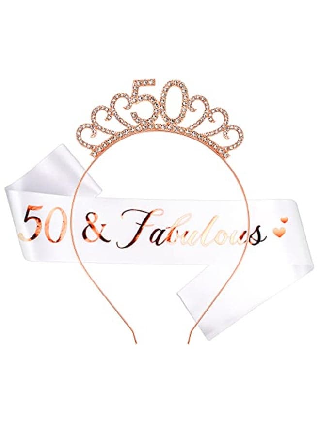 CIEHER Gifts for Women 50 Fabulous Sash and Tiara Set Decorations Sash and Crown Turning 50 Birthday Party Supplies Favors