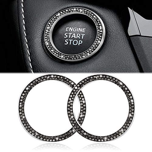 WINKA 2pcs Bling Car Engine Start Button Cover Diamond Crystal Push Start Stop Button Ring Sparkly Bling Ignition Button Cover Rhinestone Keyless Ignition Ring Universal Car Accessories Silver