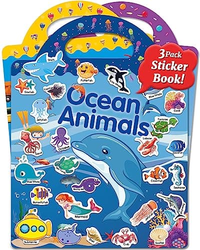 Benresive Reusable Sticker Book for Toddlers Stickers for Kids Toddler Travel Toys Activities Crafts Ages 3 and Up Birthday Gifts Ocean Animals Fairy and Vehicle