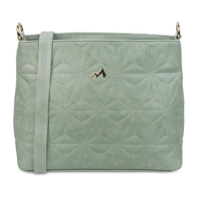 Metro Light Green Faux Leather Premium Zipper Casual Sling Bag For Women