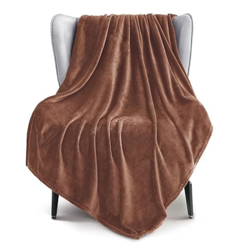 Exclusivo Mezcla Fleece Brown Throw Blanket for Couch, Sofa, Super Soft and Warm Blankets, All Season, Cozy, Plush, Lightweight, 50x60 Inches