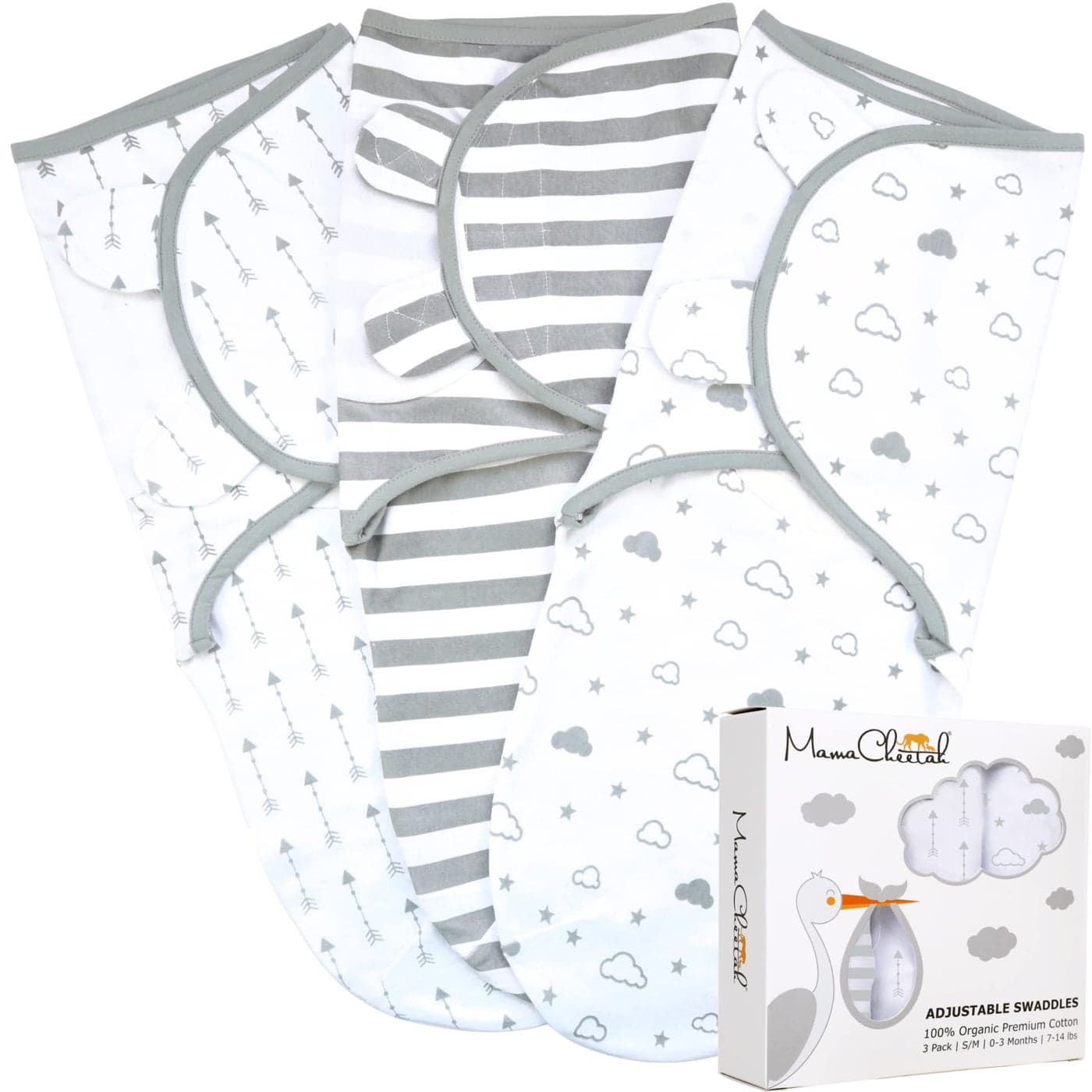 Mama Cheetah Organic Baby Swaddle Blanket Adjustable Newborn Swaddle Sleep Sacks Easy Swaddles for Boys and Girls 03 Months Nursery Swaddling Essentials 3Pack Grey