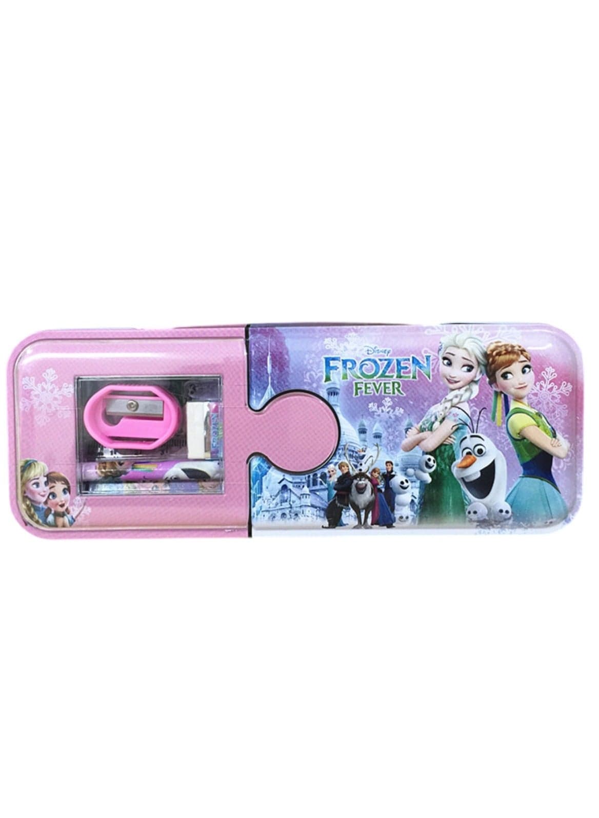 Frozen Fever Cartoon Double-Layer Tin Pencil Case for Kids Stationery Organizer Box
