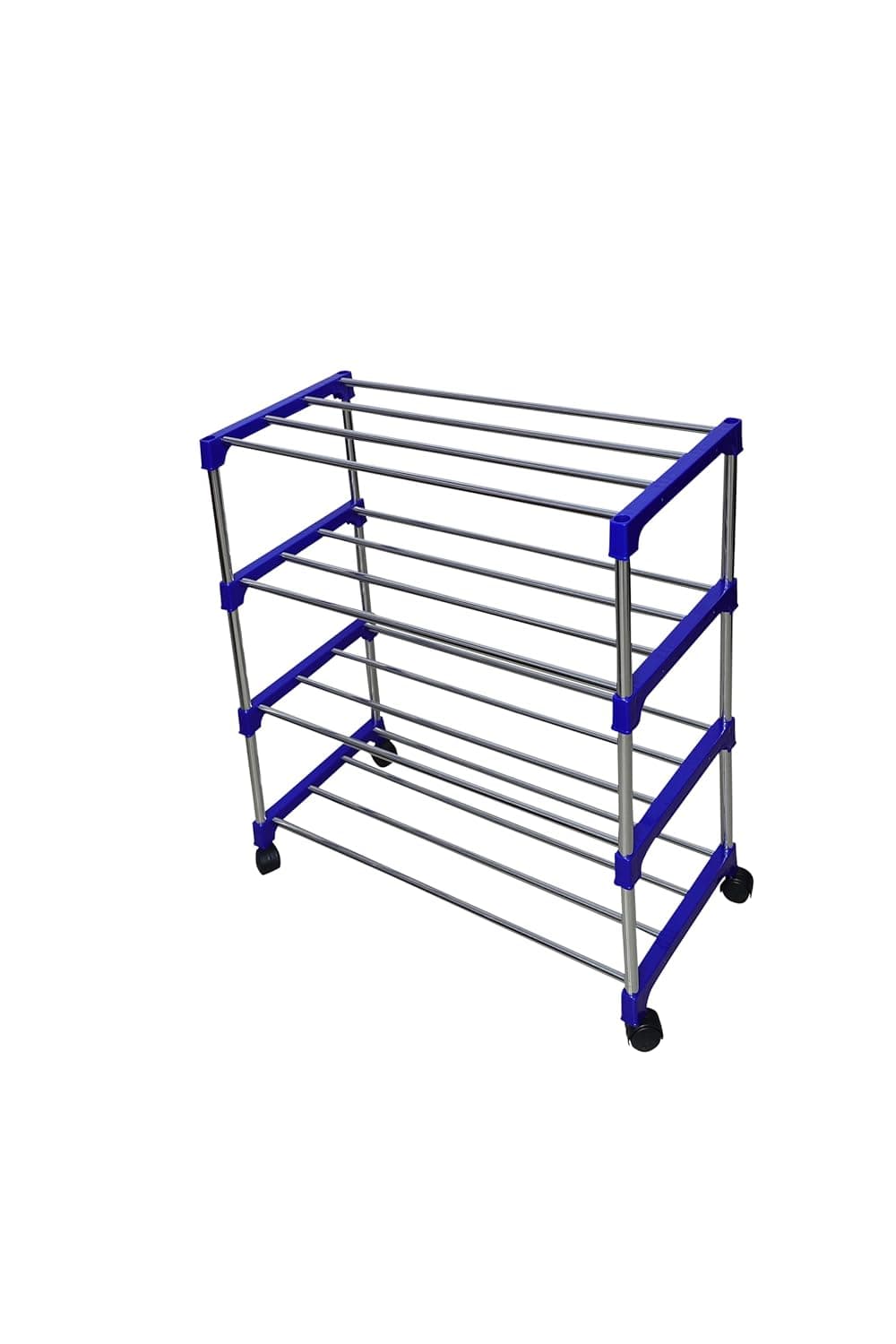 Mega stand Multi Purpose Rack Shelves Stand Collapsible Storage Shoe Stand Storage Rack of Footwear Books Toys Clothes Plastic Shoe Stand for Home use 4 LayerBlue