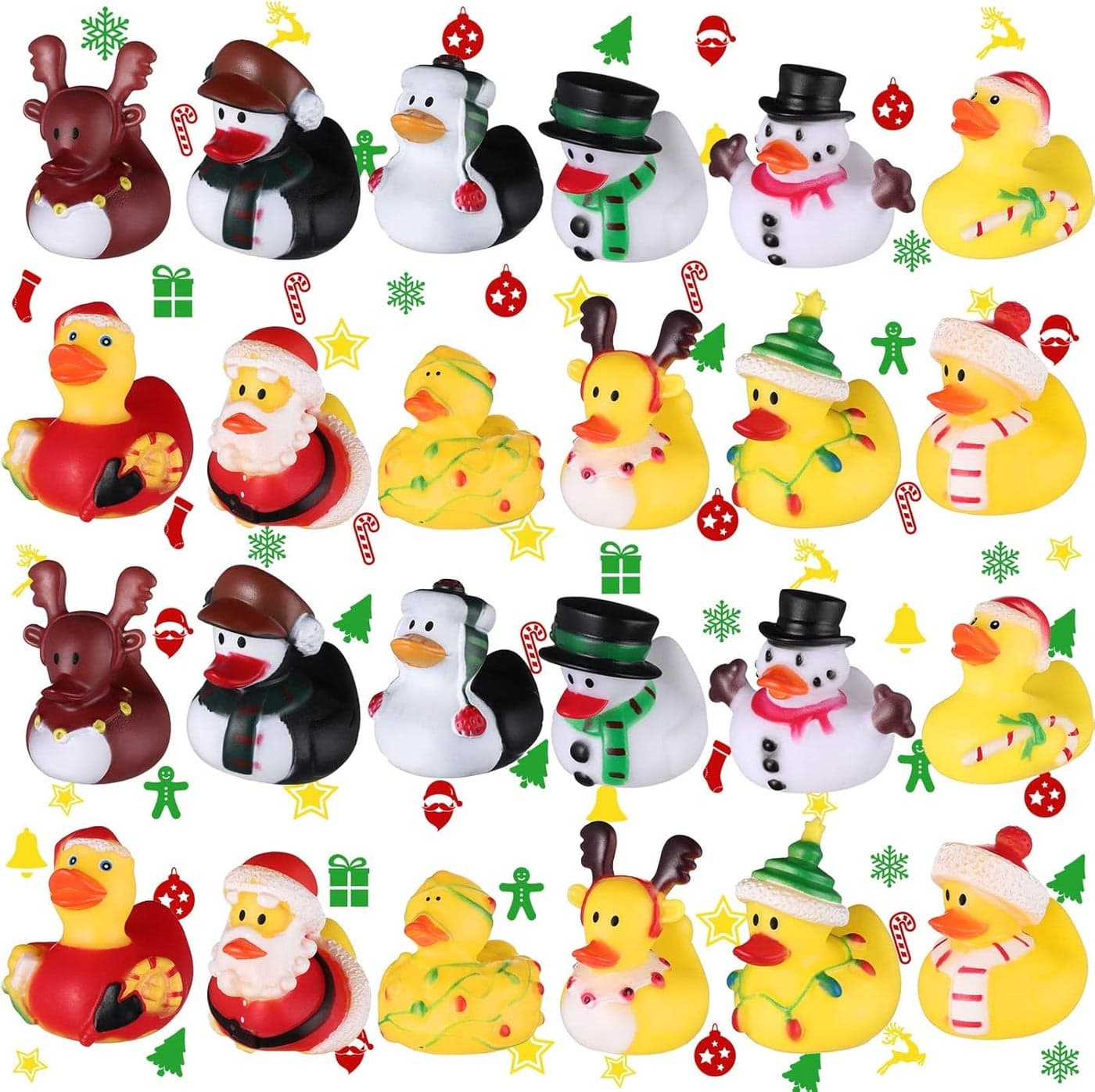 24 Pcs Christmas Rubber Ducks in Bulk Party Favors Assorted Ducks for Christmas Holiday Goodie Bag Fillers Baby Showers Toys Decoration Gift Lovely Style