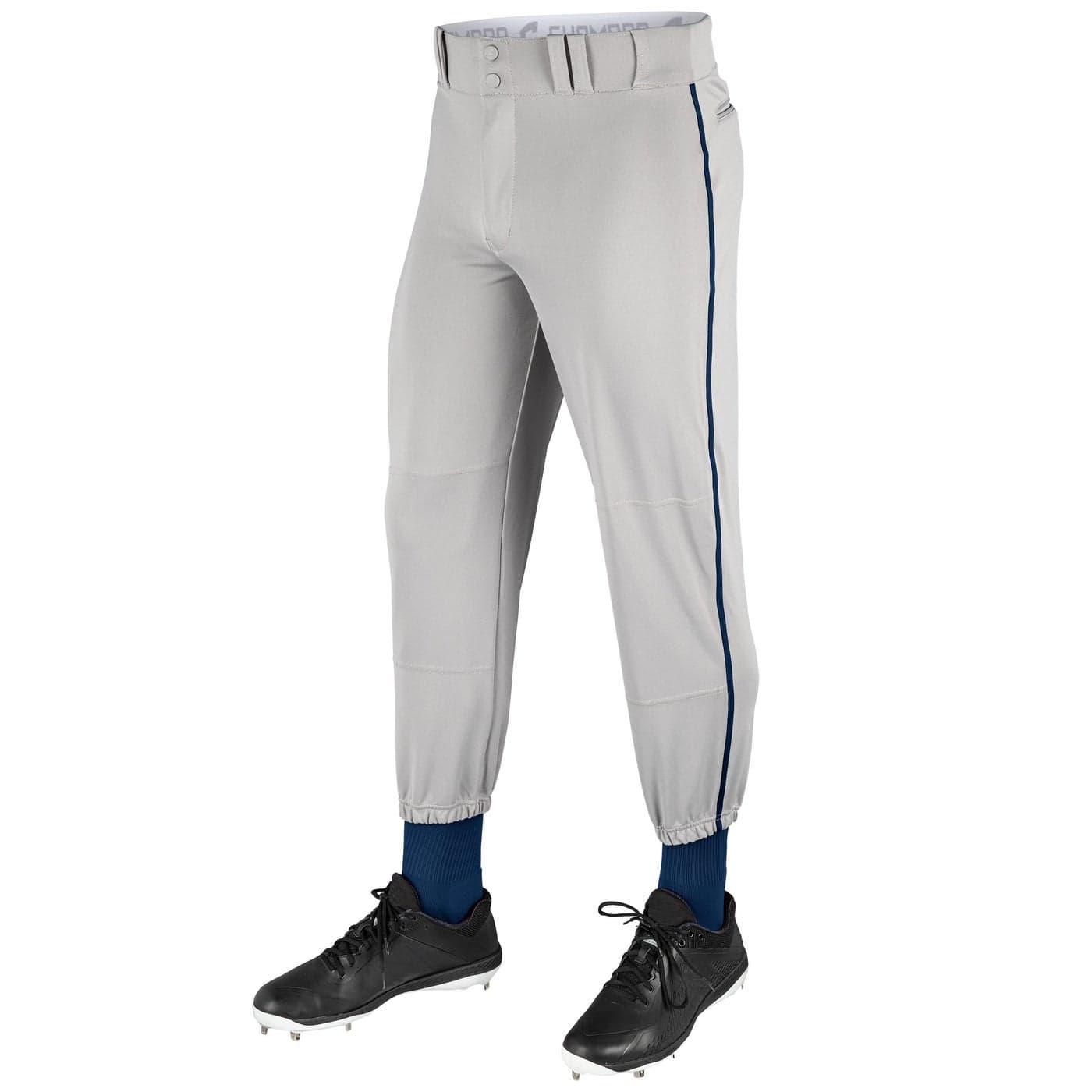 Champro Traditional Fit Triple Crown Classic Baseball Pants with ContrastColor Braid Piping and Reinforced Sliding Areas Grey Navy pin Small