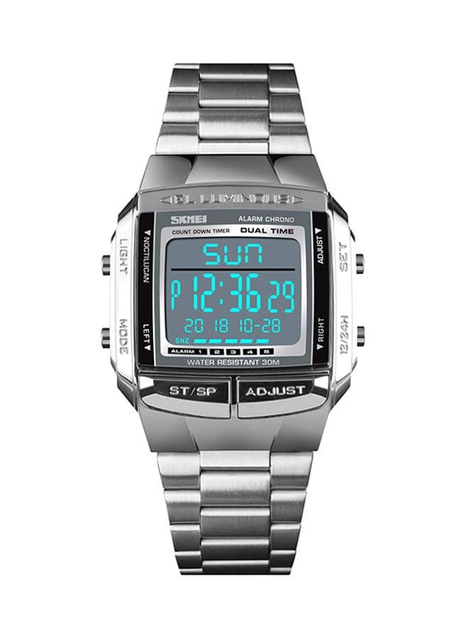 Men's Stainless Steel Analog Digital Watch 1381 - 35 mm - Silver
