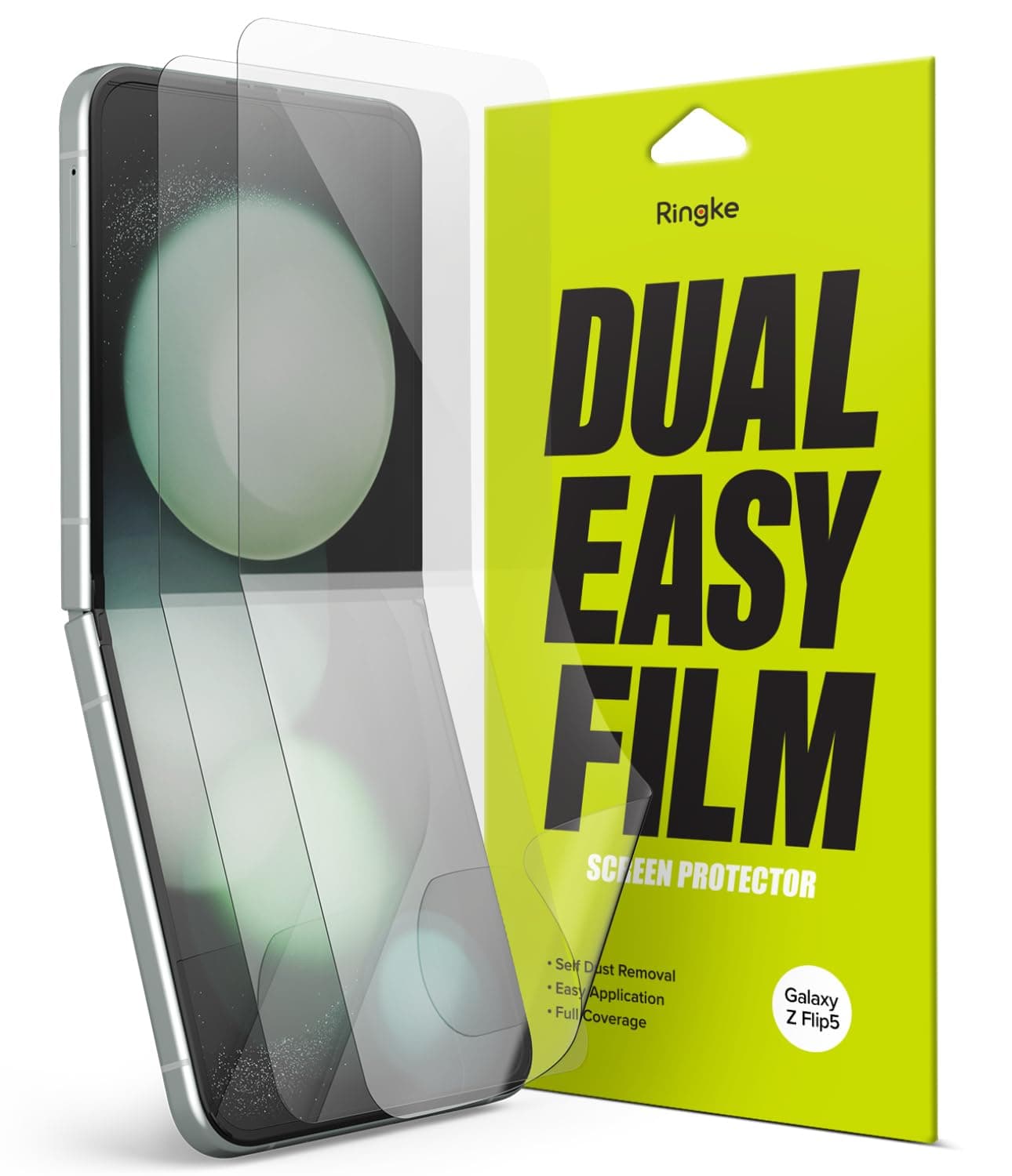 Ringke Dual Easy Film Compatible with Samsung Galaxy Z Flip 5 Screen Protector, Self Healing Repair Coating Full Coverage HD Clear Screen Protector - 2 Pack
