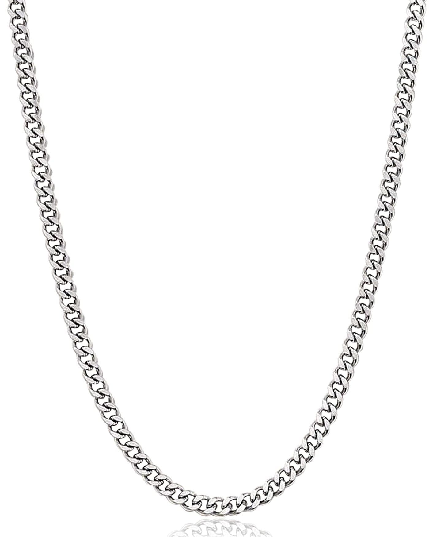 Fiusem Silver Tone Cuban Link Chain for Men, 5mm Mens Chain Necklaces, Stainless Steel Chain Necklaces for Men Women, 24 Inch
