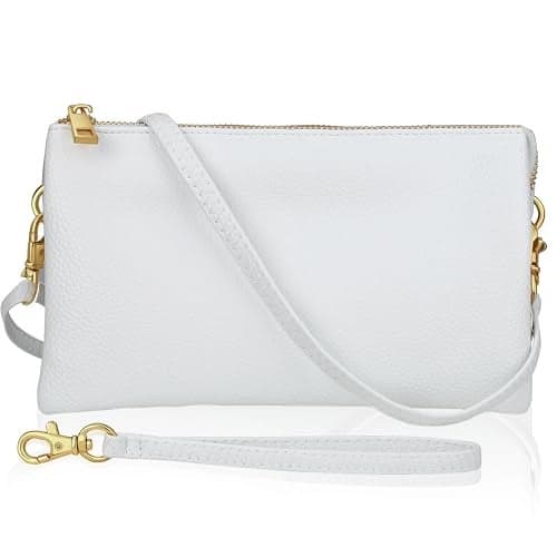 White Clutch Purse Wristlets for Women - White Crossbody Bags for Women, Handbags for Wedding, Small Clutch Purse Crossbody, Vegan Leather Handbag Wallet for Bachelorette, Bride, or Wedding