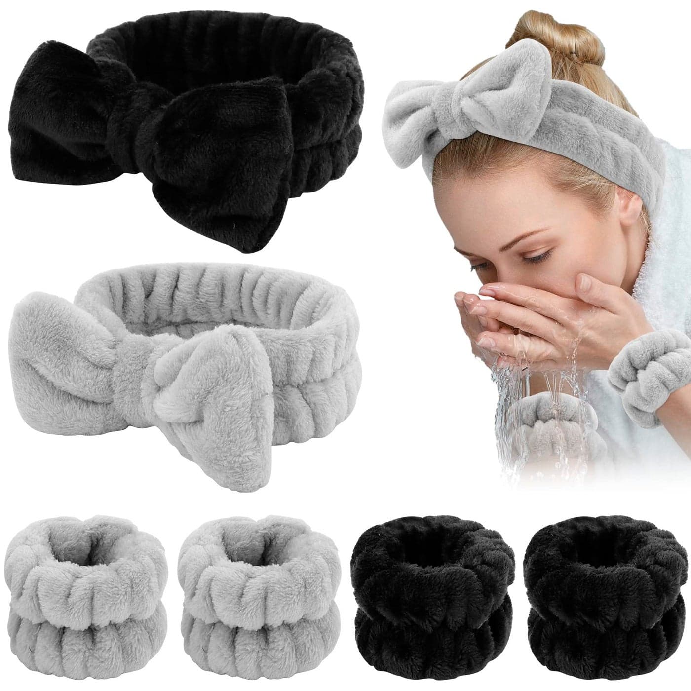 WHAVEL 6PCS Spa Headband and Wristbands Set Face Wash Headband Wrist Bands for Washing Face Makeup Skincare Hair Band Skin Care Accessories Tools