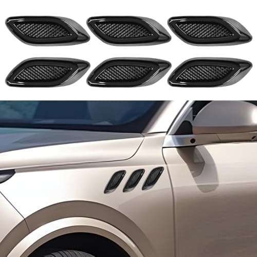 6PCS Car Exterior Hood Side Door Air Vent Cover Glossy Auto Fenders Trim Intake Grille Decorative Sticker ABS Hood Spoiler Bumper Side Vent Decal Decoration for Most Cars Black