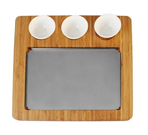 Artestia Bamboo Platter Replacement for AR-88023, 1 Stainless Steel Tray + 3 Ceramic Cups + 1 Bamboo Serving Tray, No Stones Included