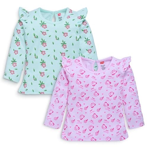 LuvLap Baby Girls 100% Cotton Full Sleeve Girls Top Pack of 2, Baby Pink & Mint, XL (12 to 18 Months)