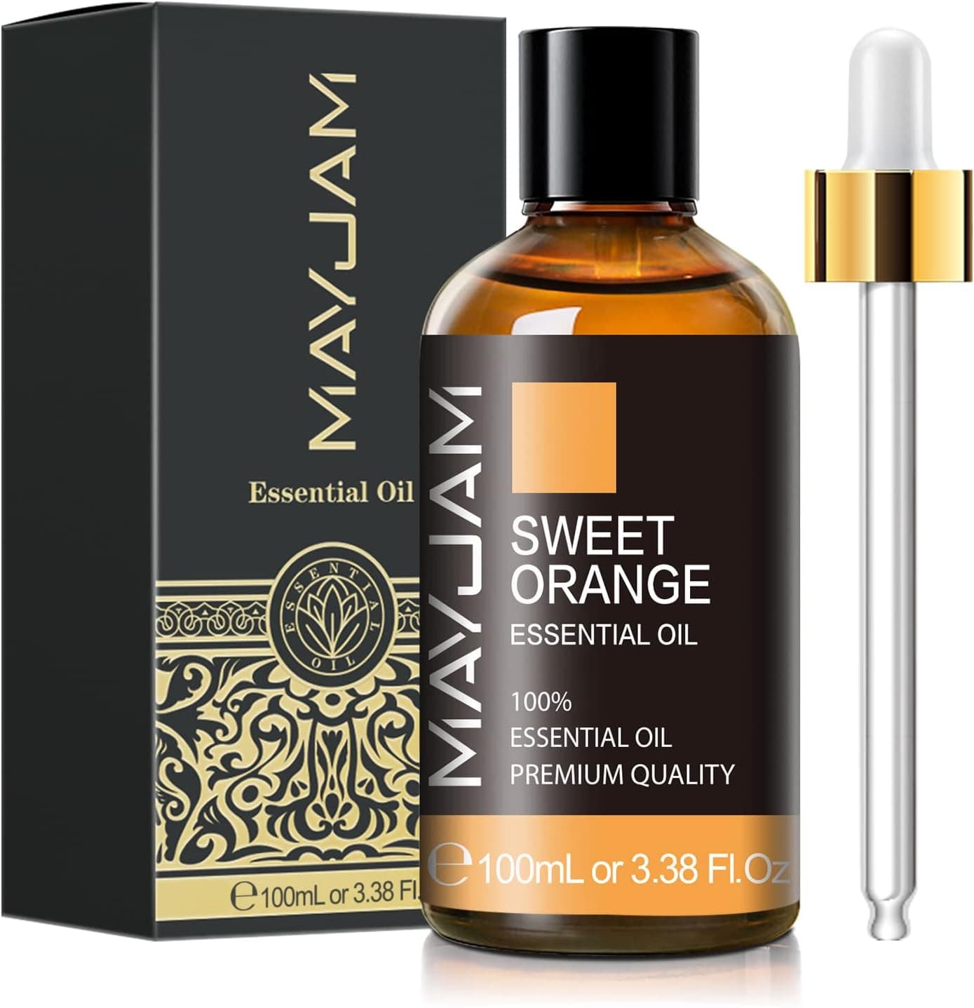 Sweet Orange Essential Oil, MAYJAM 100ml Premium Quality Sweet Orange Oil with Glass Dropper, Huge 3.38fl. oz, Perfect for Aromatherapy and Relaxation