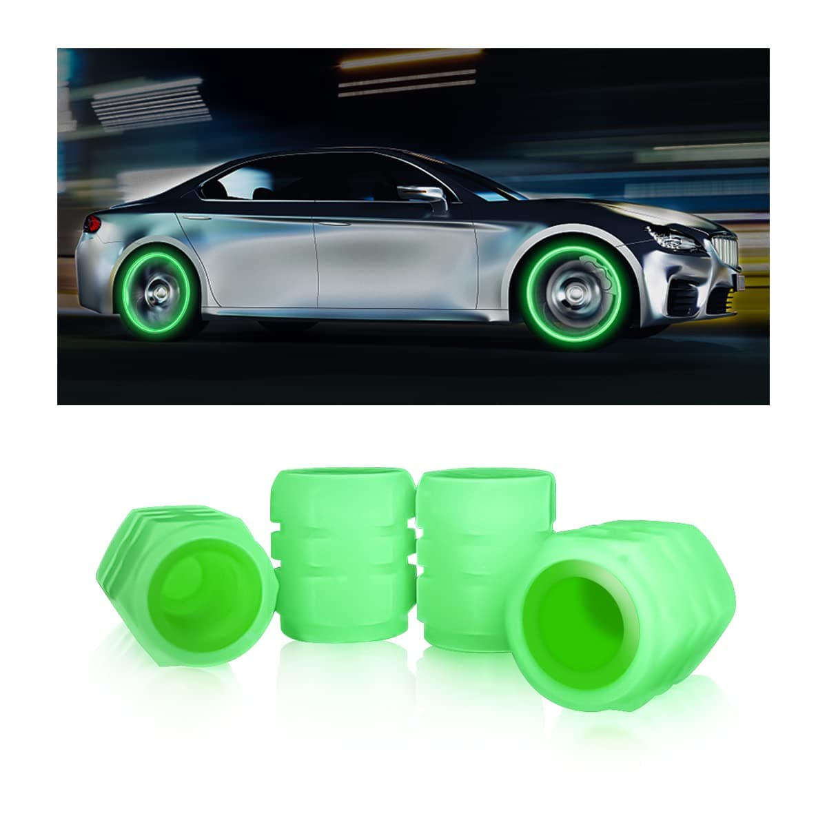 Tire Valve Stem Caps for Car 4PCS Noctilucous Tire Air Caps Cover Illuminated Auto Wheel Valve Stem Cap Car Accessories Universal for Car Truck SUV Motorcycles Bike