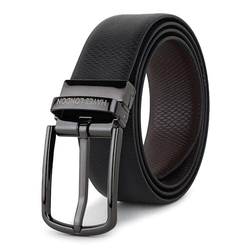 HAYES LONDON Belts for Men Leather Original, Reversible Black & Brown Formal & Casual Italian Leather Belt with Solid Metal Curved Buckle(30, Viper-Grey)