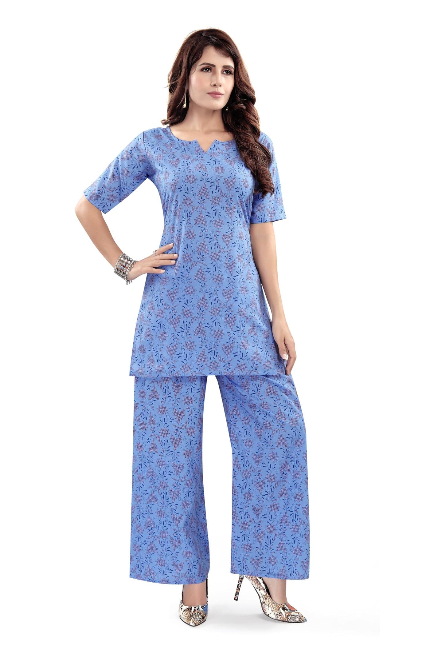 Mom&Bae Women’s Pure Cotton Printed Lounge Wear Comfy Night Suit Co-ord Set (M, Violet)