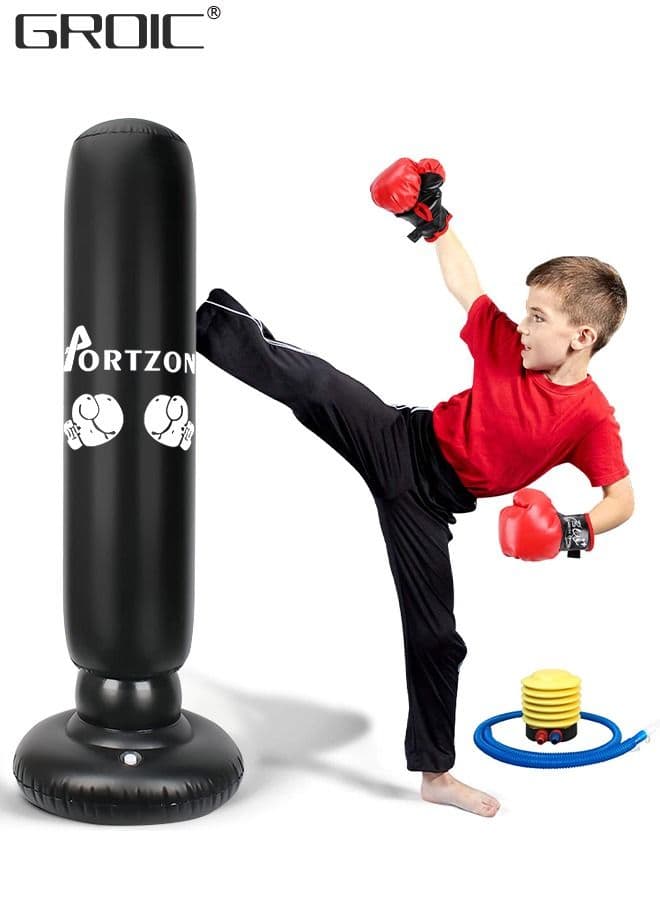 Inflatable Punching Bag for Kids, 63 Inch – Bounce-Back Bop Bag with Stand & Pump