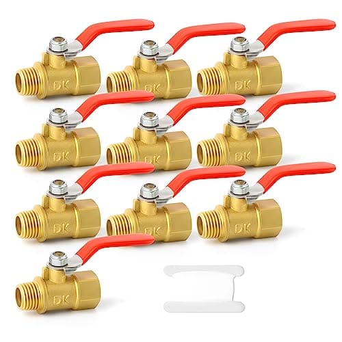 GASHER 10PCS 1/4 Inch Brass Mini Ball Valve Shut Off Switch, 1/4 Inch Male x Female NPT Thread Pipe Fitting