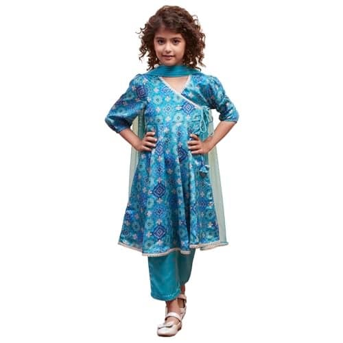 Biba Girls Turquoise Polyester Flared Suit Set_12-13 Year