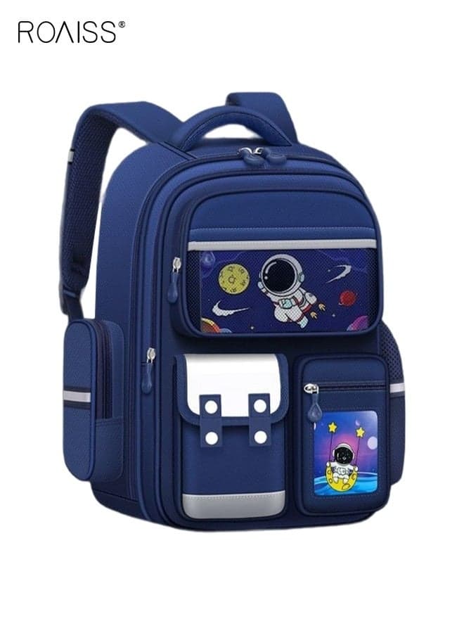 Boys Backpack with Space Astronaut Pendant and Adjustable Shoulder Straps, Fashion Space Theme School Bag, High-Capacity Waterproof Bookbags, Casual Daypack for Kids, Suitable for School, Excursion and Ourdoor Activities, 32*20*46cm, Blue