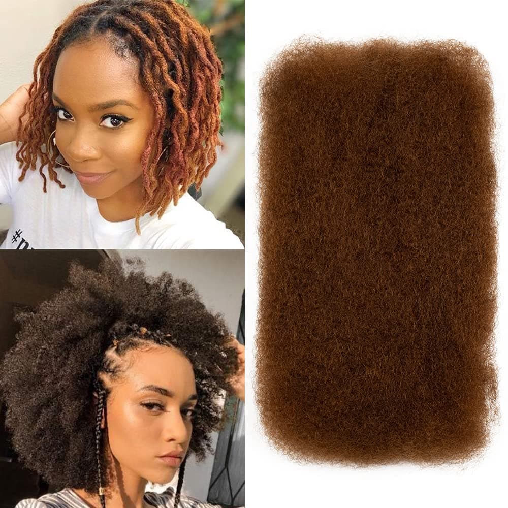 FASHION IDOL Afro Kinkys Bulk Human Hair for Dreadlock Extensions Loc Repair Braiding Twist Tight Afro Kinky Human Hair for Loc 1 Pack 50 Gram Light Auburn 16 Inches 18 Oz